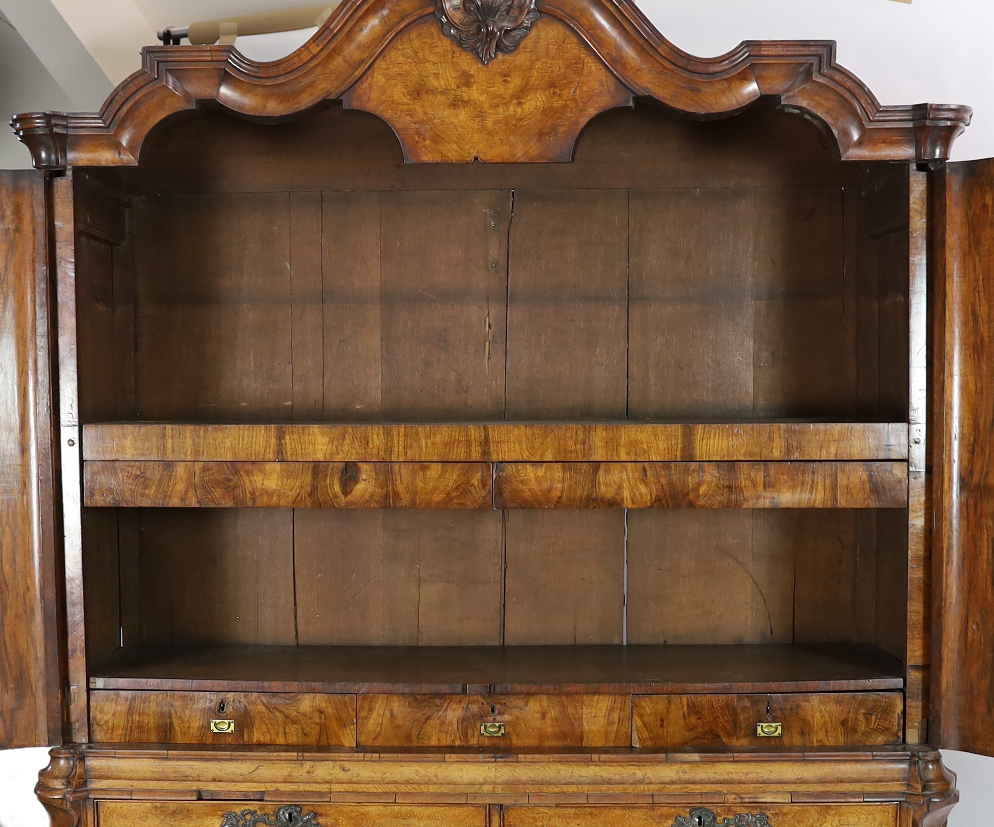 An 18th century Dutch walnut armoire, width 190cm, depth 70cm, height 254cm